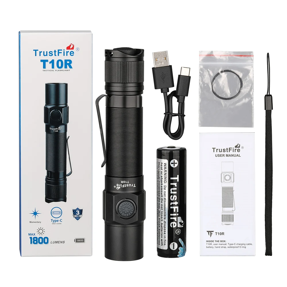 TrustFire T10R Torchlight Powerful High Lumens 18650 USB C Rechargeable Tactical Flashlight