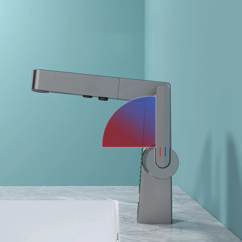 New pull out bathroom vanity faucet basin faucets with smart temperature digital lcd display