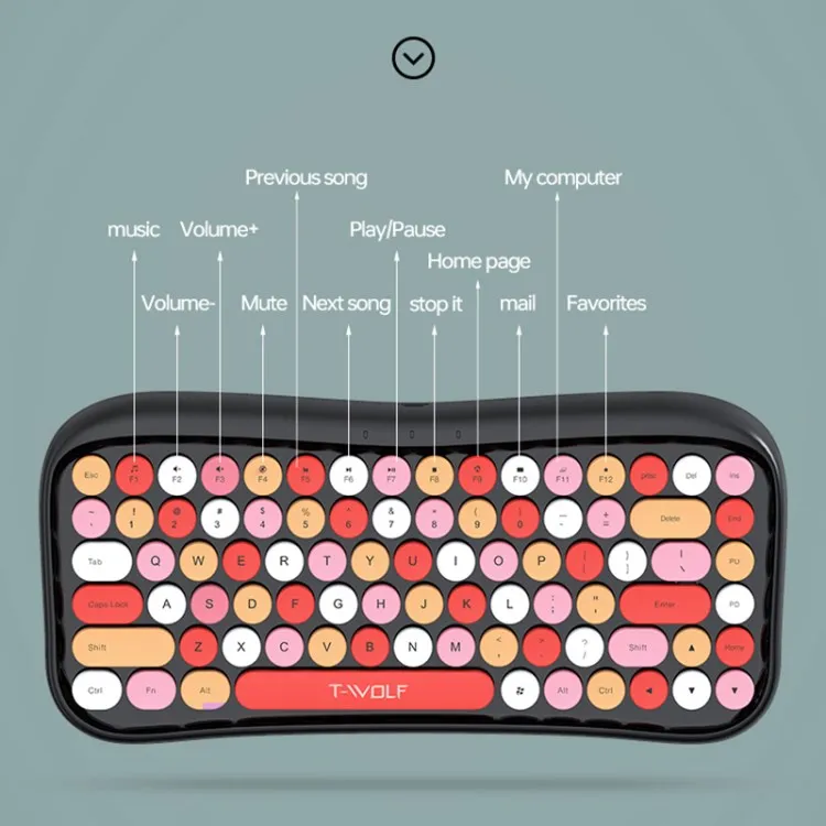 T WOLF TF660 Bluetooth5.0 2.4G Dual Mode Wireless Keyboard Mouse Set Round Keycap Keyboard