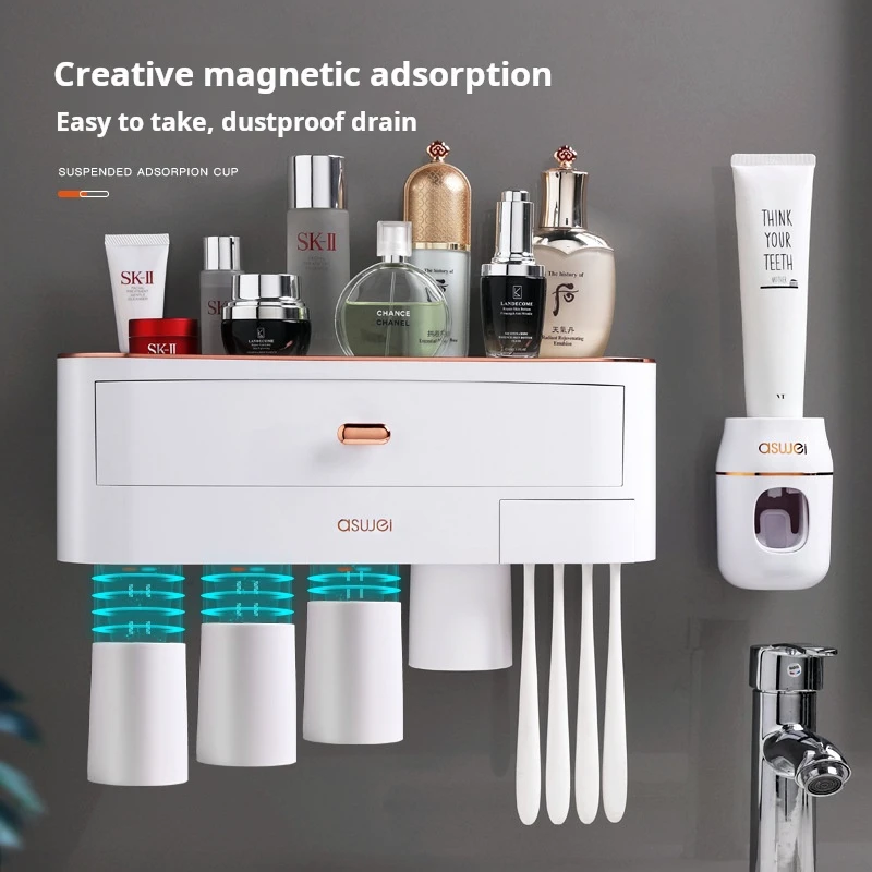 New Design Multifunctional Automatic Toothpaste Tube Dispenser Wall Mounted Plastic Bathroom Organizer Toothbrush Holder