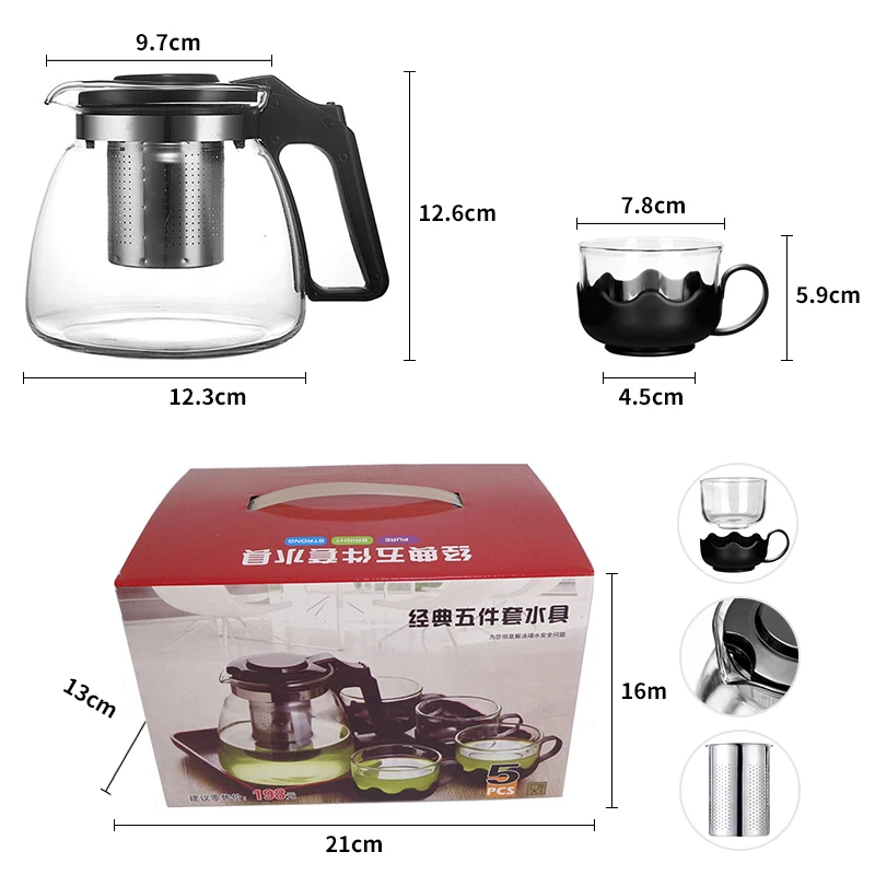 Glass Water Bottle Water Cup Set Teapot Set Custom Print Logo Coffee Tea Sets Flower Tea Pot