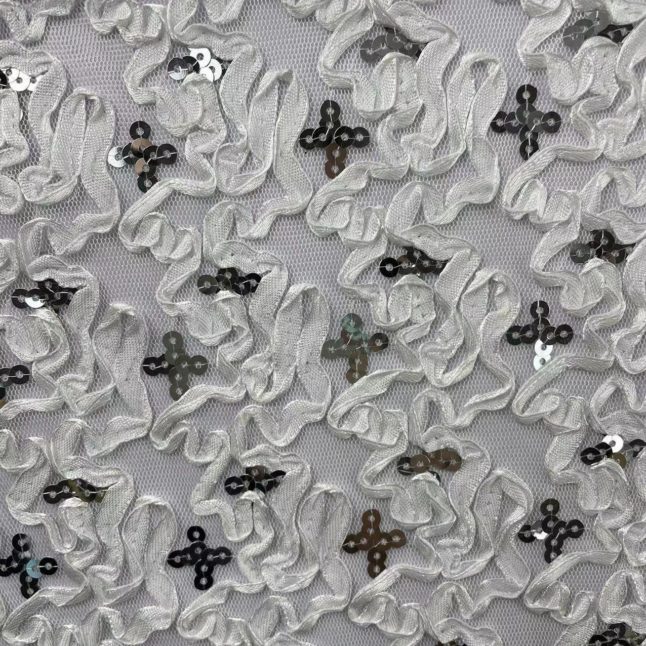 2023 New Lace Mesh White Sequins Embroider Dance Wear Costume Wedding 130 Width Fashion Design American