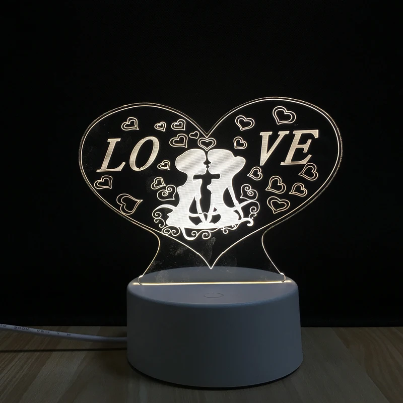 3D Illusion Lamp  Romantic I Love U Heart Night Light Decorative Desk Lamp
