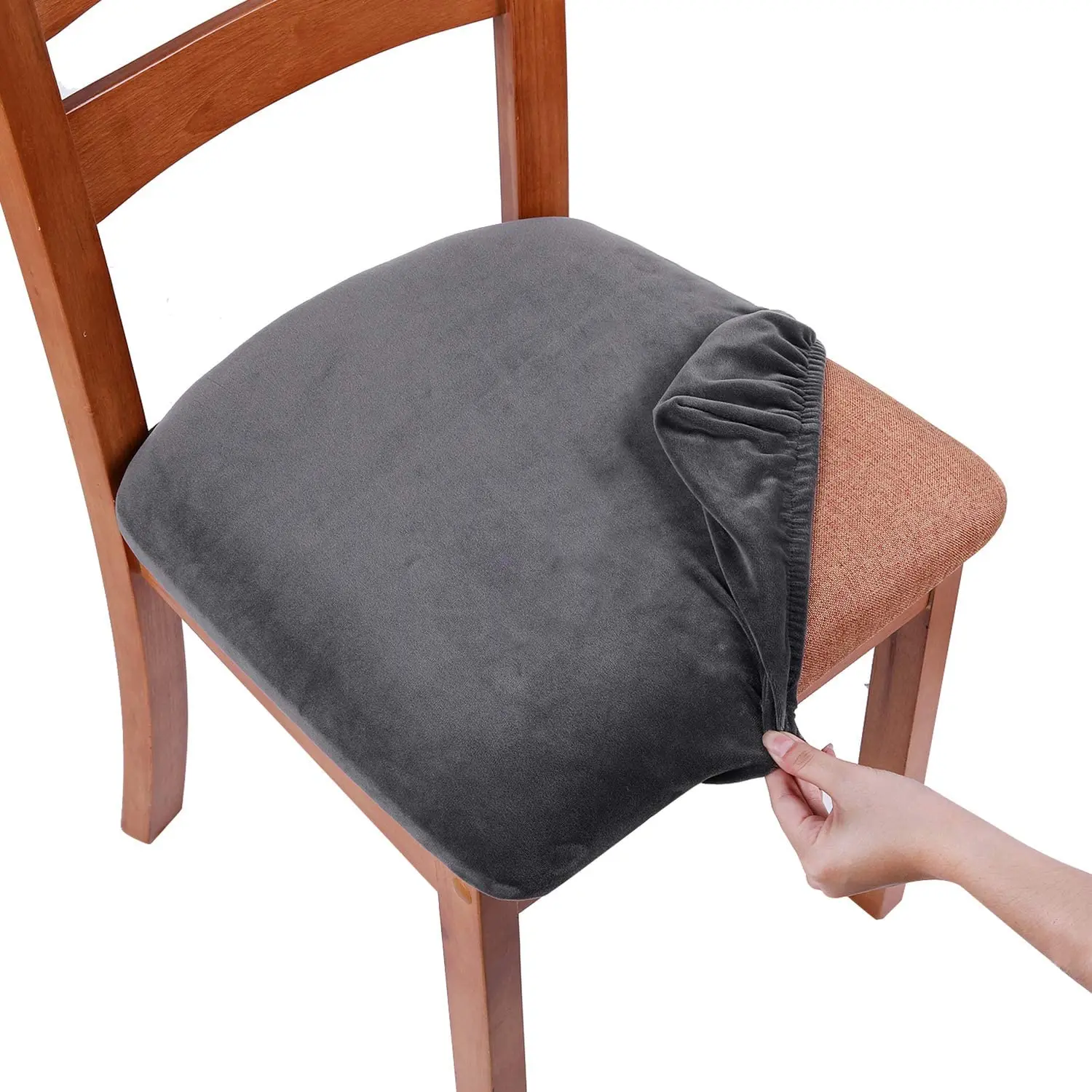 
Velvet Dining Stretch Fitted Dining Room Upholstered Chair Seat Cushion Cover, Removable Washable Furniture Protector Slipcovers 