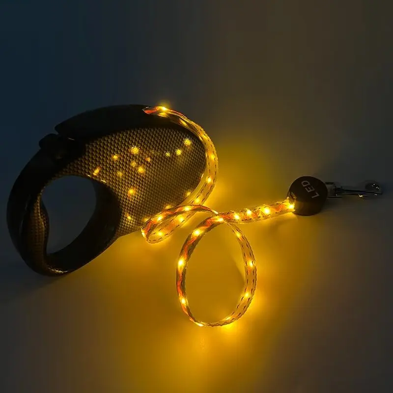 GeerDuo Pet Durable Reflective Tangle Free Retractable USB Rechargeable Highlight Dog Walking LED Dog Leash