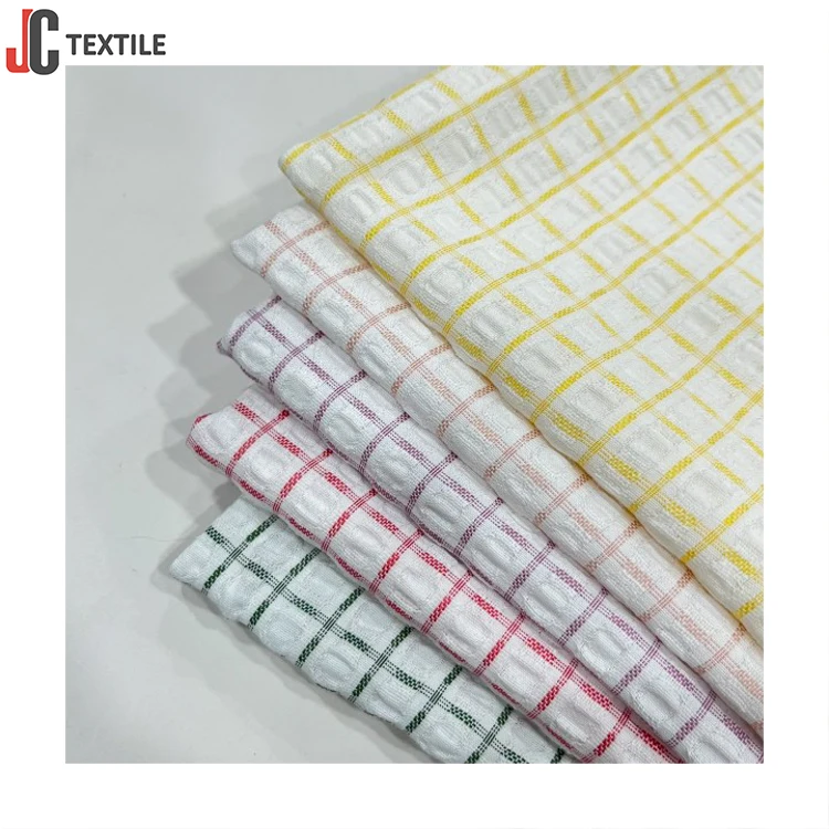 Shaoxing Factory Supplier Double Faced Crinkle Yarn Dyed Ripstop Seersucker Woven Plaid Check Fabric