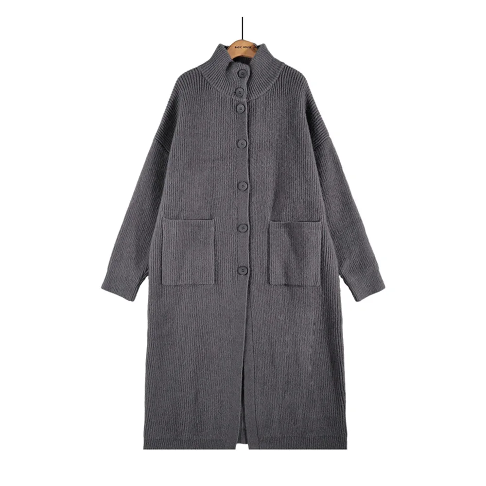 Wholesale Price Stand Collar Knitted Open Cardigans Sweaters With Pockets Winter Batwing Sleeves Women Coats