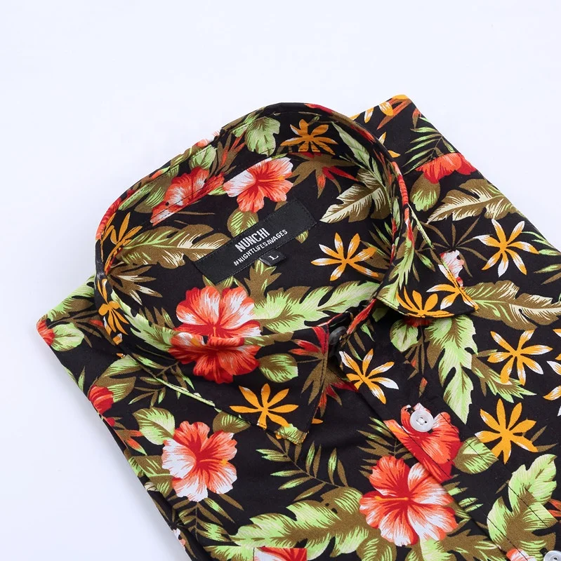 2021 Alibaba best seller printed hawaiian design beach short sleeve men shirt