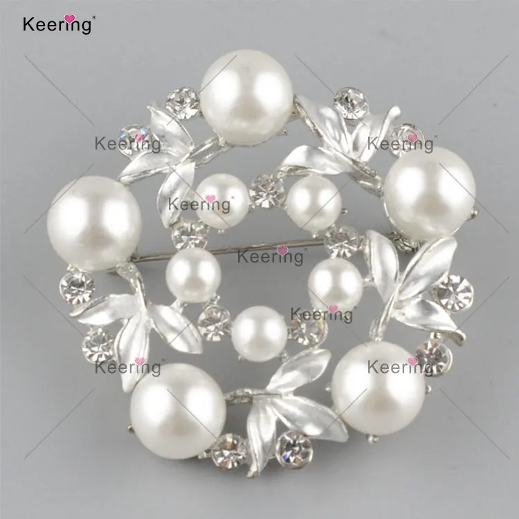 WBR-1602 Keering Luxury Pearl Flower Rhinestone Crystal Pin Brooches Jewelry For Women Dress
