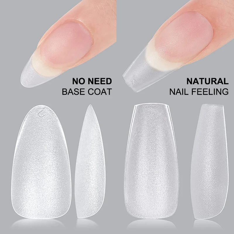 New Upgraded Matte Soft Gel Coffin Nail Tips Clear Full Cover Acrylic False Gelly Nail Tips for Soak Off Nail Extensions