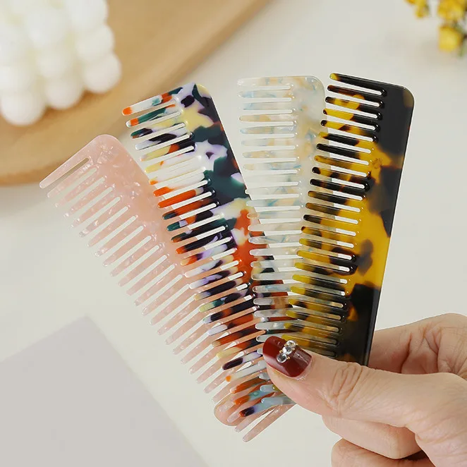 wholesale Fashion custom anti-static pocket resin cellulose detangle acetate hair wide tooth comb with logo