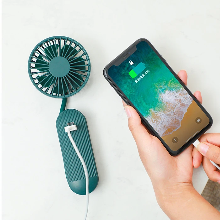 Portable Hands Free Lazy Neck Hanging Handheld Fan Desk Standing Emergency Power Bank Bendable USB Mini Fan Stroller Wrapping