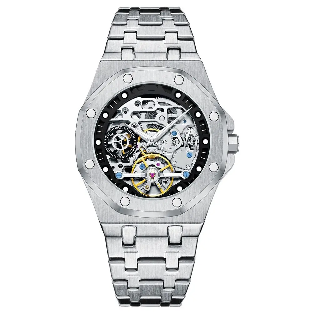Custom stainless steel skeleton mechanical hunted watch online reloj para hombres automatic mens watches