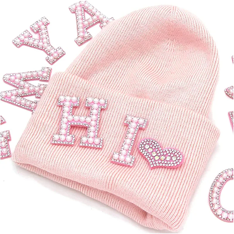 26pcs Colorful Diy Clothes Bags Accessories Alphabet Sparkle 3d Hotfix A-z Rhinestone Beads Pearl Letter Iron On Patches