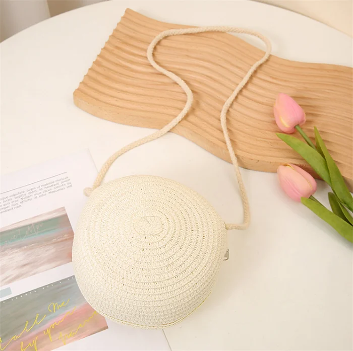 Round Straw Bag for Women bag with white daisies Crochet Macrame Beach Bags Direct From Indian Supplier