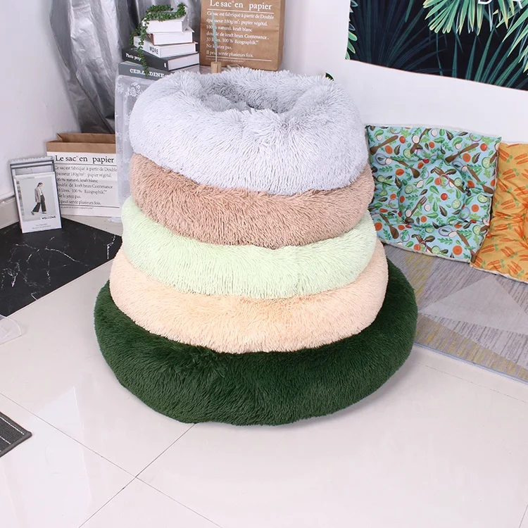 WY Dropshipping Cheap Cama Fur Fluffy Luxury Calming Large Dog Bed Plush Washable Pet Beds And Accessories
