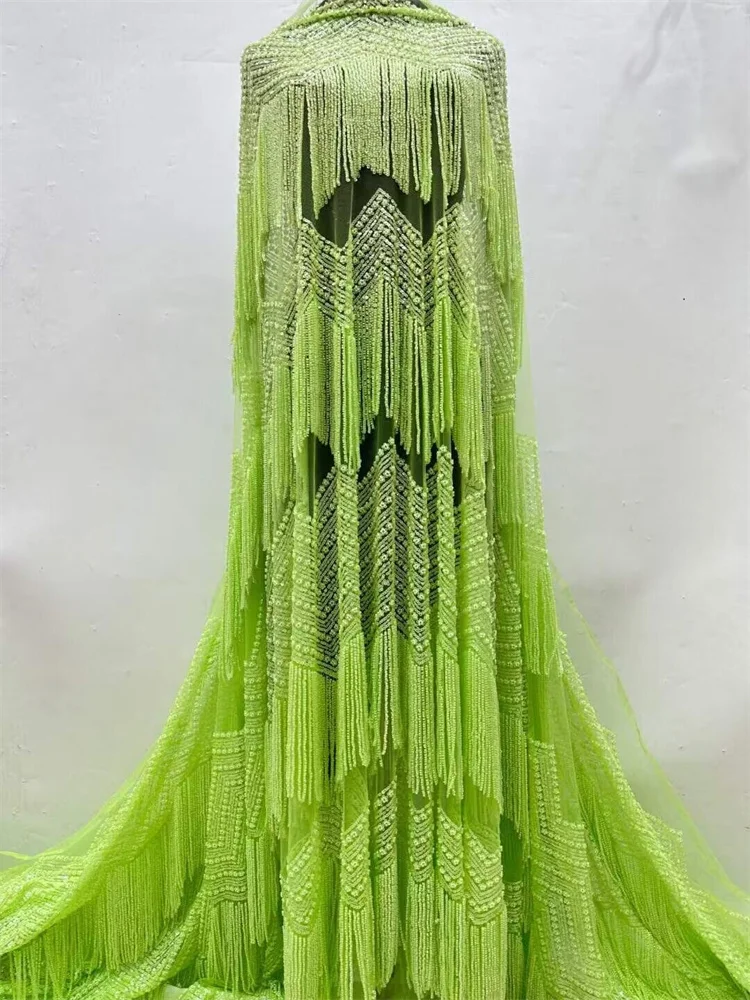 New 2024 Luxury Beading Tassel Fringe Lace Embroidered Beaded Tulle Fabric