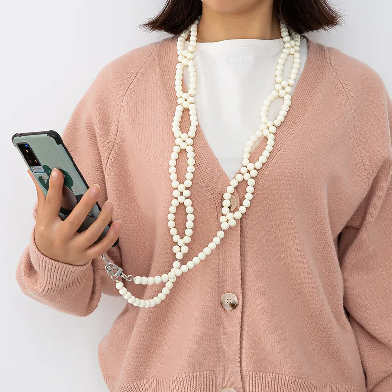 REWIN Trendy 10mm Cream Woven Beads Purse Handle Acrylic Cross Body Handbag Chain for Bags Replacement