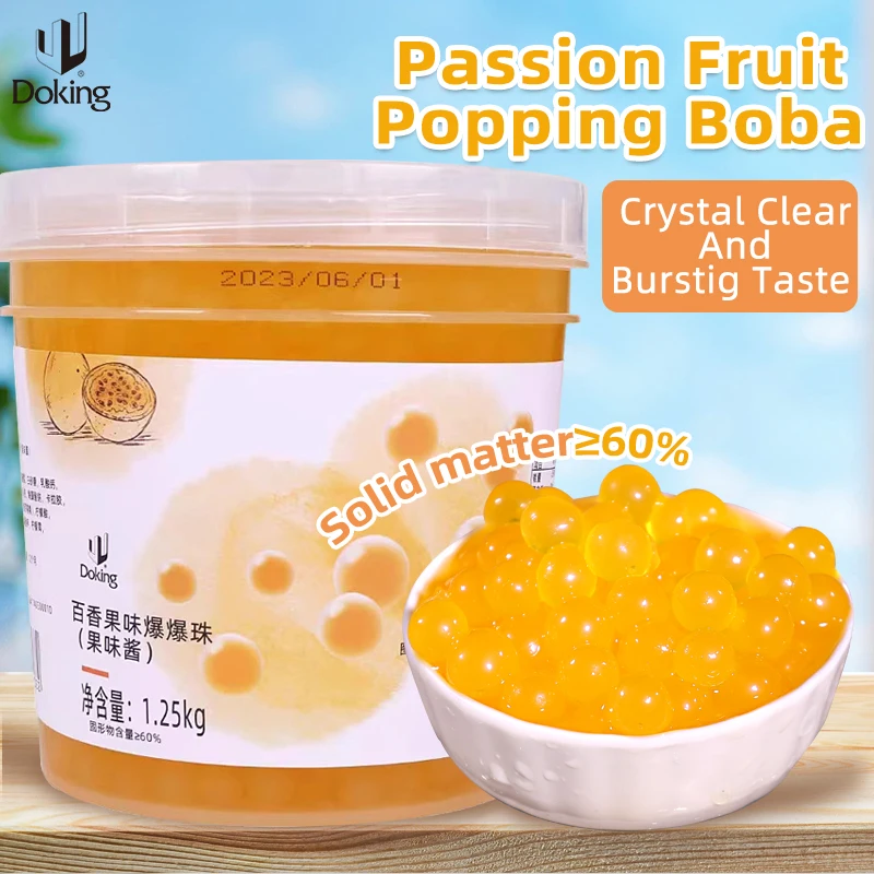 Doking New Bubble tea ingredient Popping Peach pasion fruit  flavor exploding bobo fruit juice for bubble tea milk tea