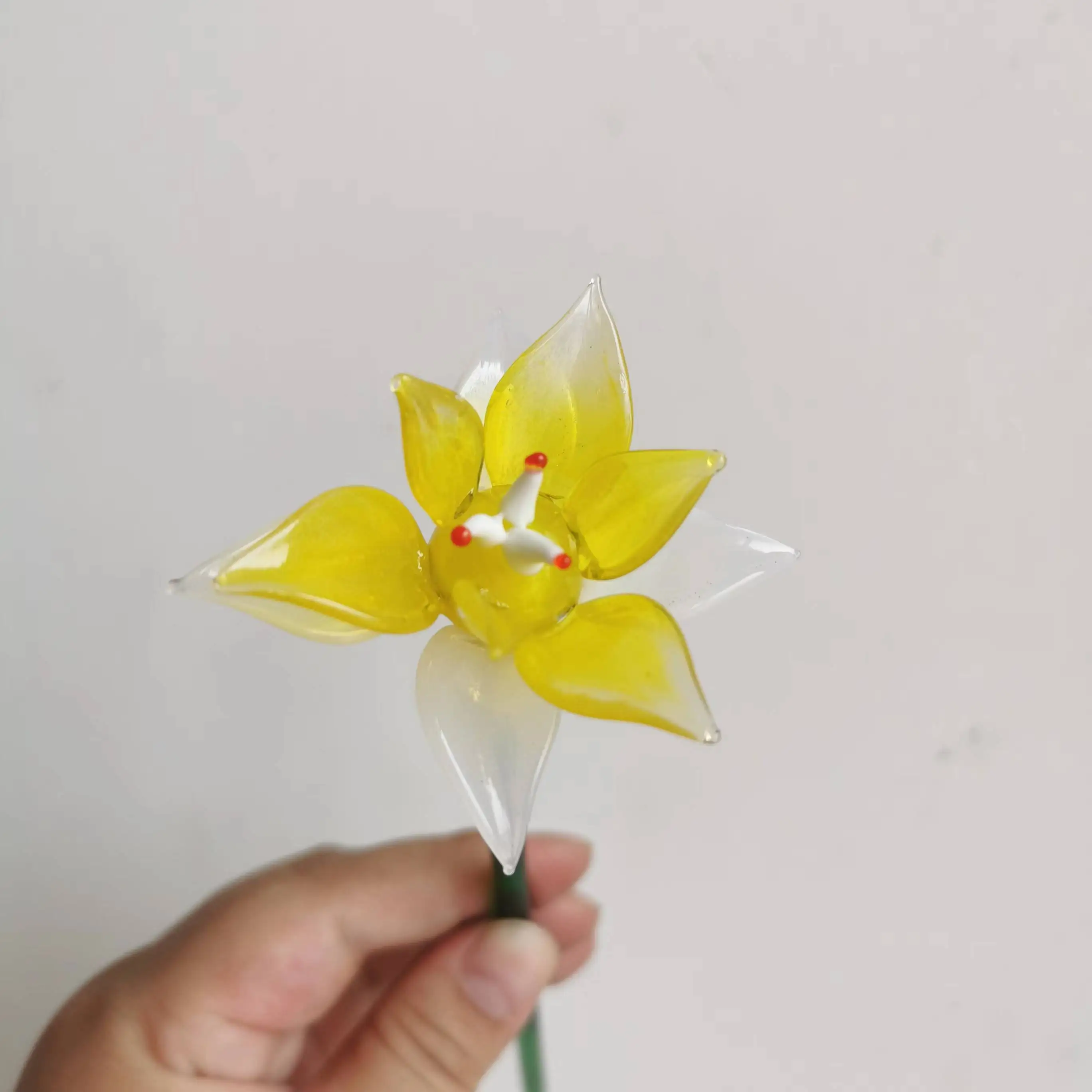 Handmade crystal rose art long stem murano glass flower decoration