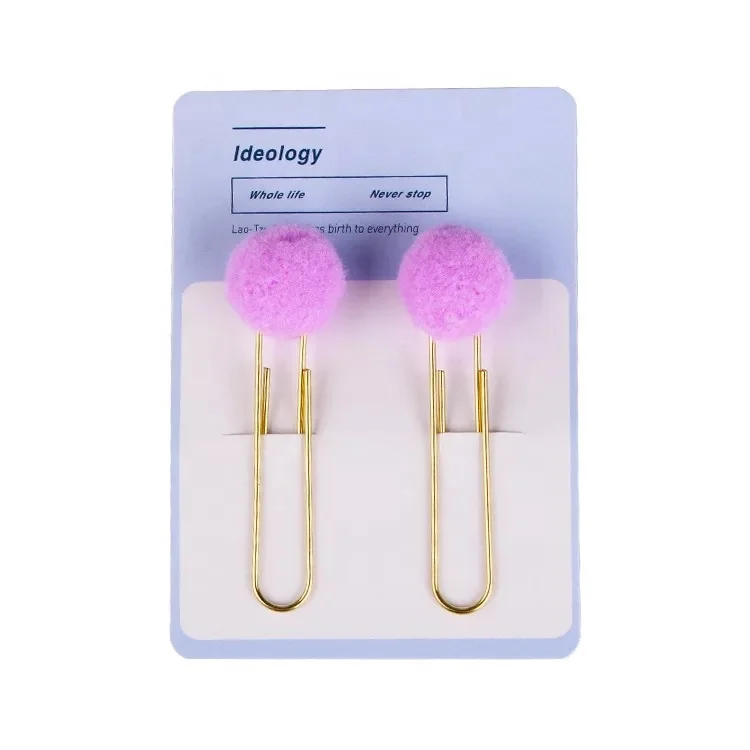 Popular cute Hair ball rose gold clip modelling pompom  Paper clip for sell