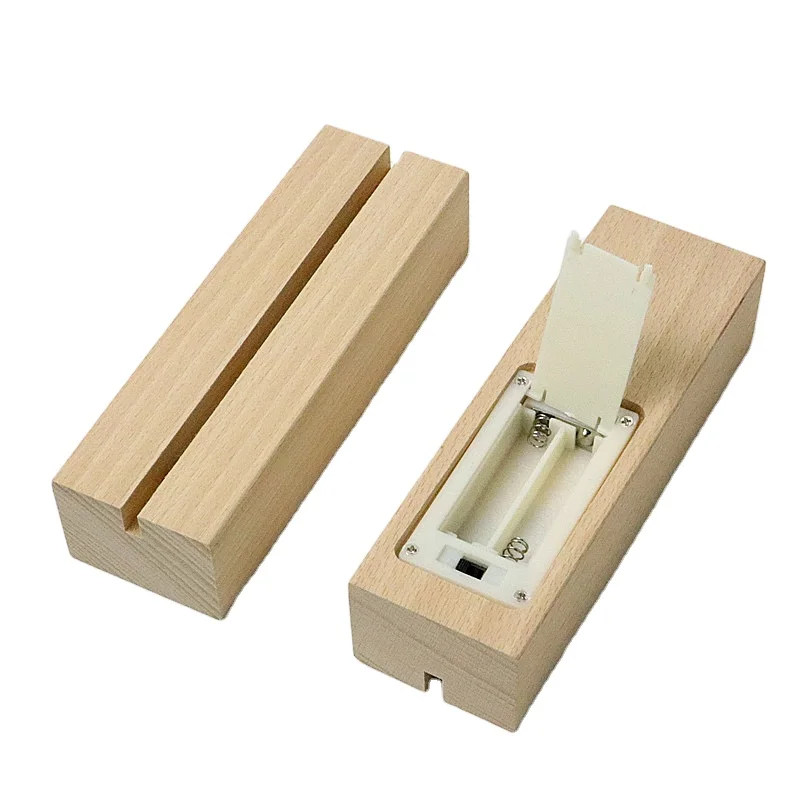 Battery Colorful Light Wooden LED Lights Stand Rectangle Base for Acrylic Sheet Plexiglass 3D Crystal Glass Resin