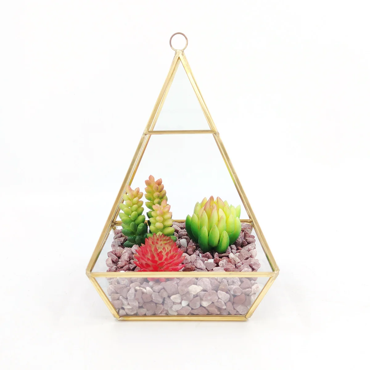 Hanging vertebral gold metal geometric glass terrarium air plants holder tabletop succulents planter box