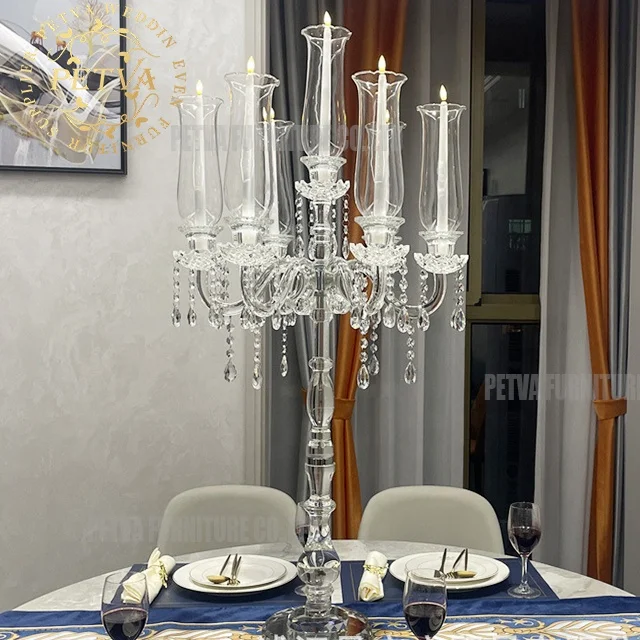Glass cup gold tall high crystal candle holder centerpiece for weddings stand Accessories