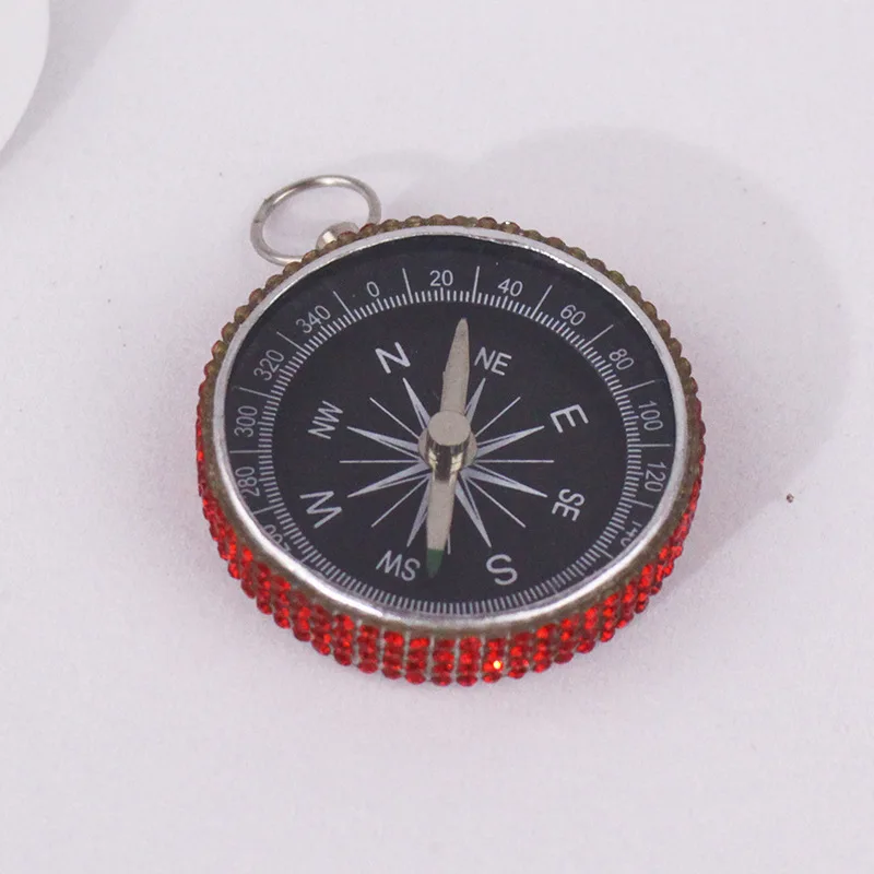 Bling Crystal Diamond Rhinestone Accessories Decoration Hanging Circular key chain portable metal gift pocket handicraft compass