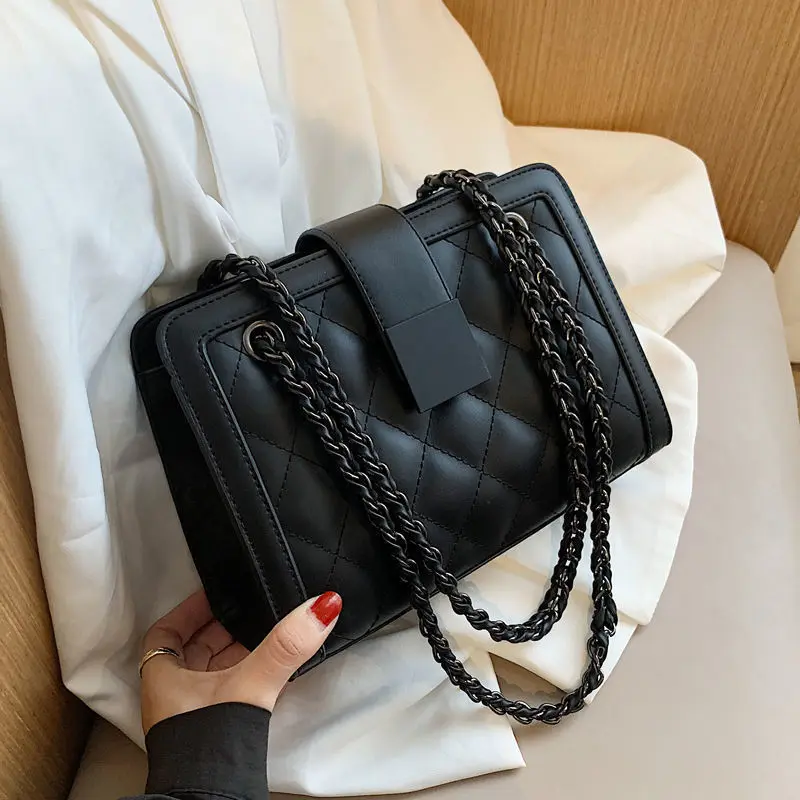 Sac tendance 2024 маленькая черная сумка из искусственной кожи на цепочке дизайнерская через плечо женская полиэстера