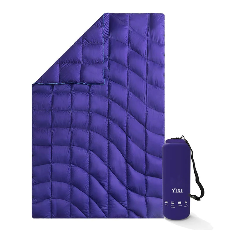 Packable Lightweight 20d Ripstop Polyester Material Goose Down Filling Puffy Camping Travel Blanket