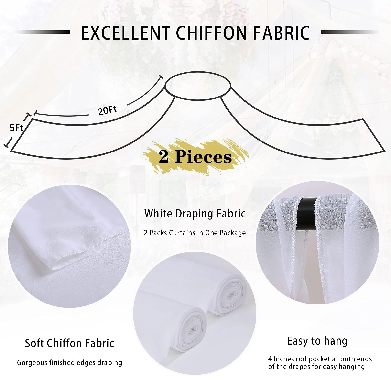 Wedding Ceiling Decor Drapes Long Chiffon Fabric Drapery Hanging Soft Curtains for Wedding Stage Hall Tent Ceiling Decorations