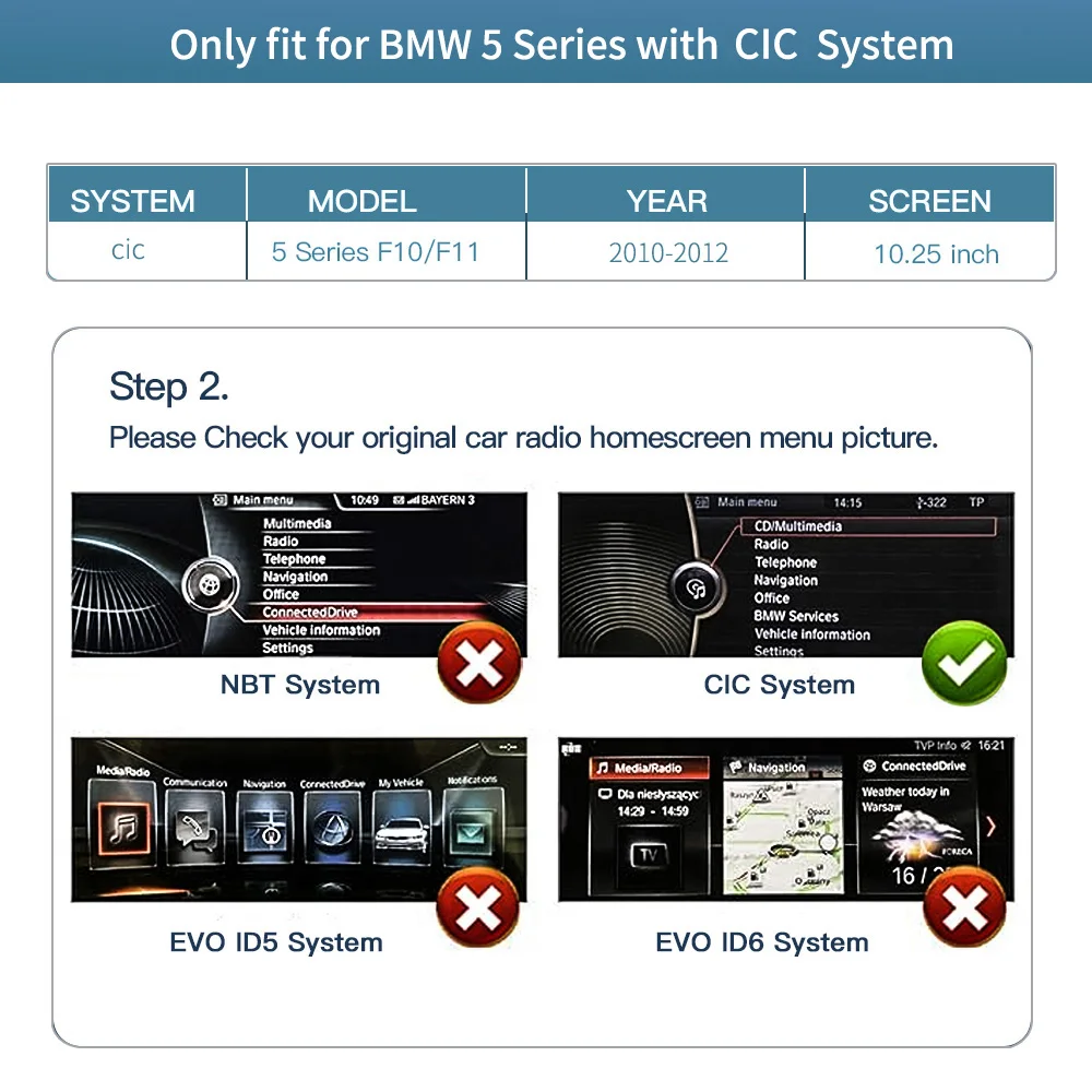 1920*720 10.25' Auto Carplay Android for BMW Screen Linux 5 Series F10 F11 2010-2016 CIC NBT System Car Radio Multimedia Player