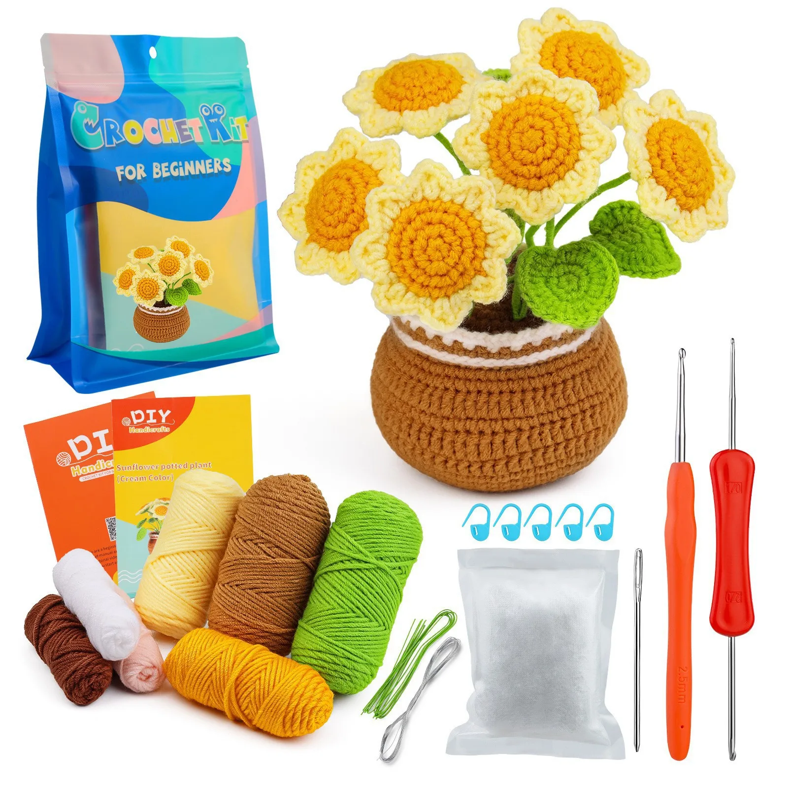 DIY Knitting learn to crochet panda plant kit Creative Handmade crochet animal kit flower