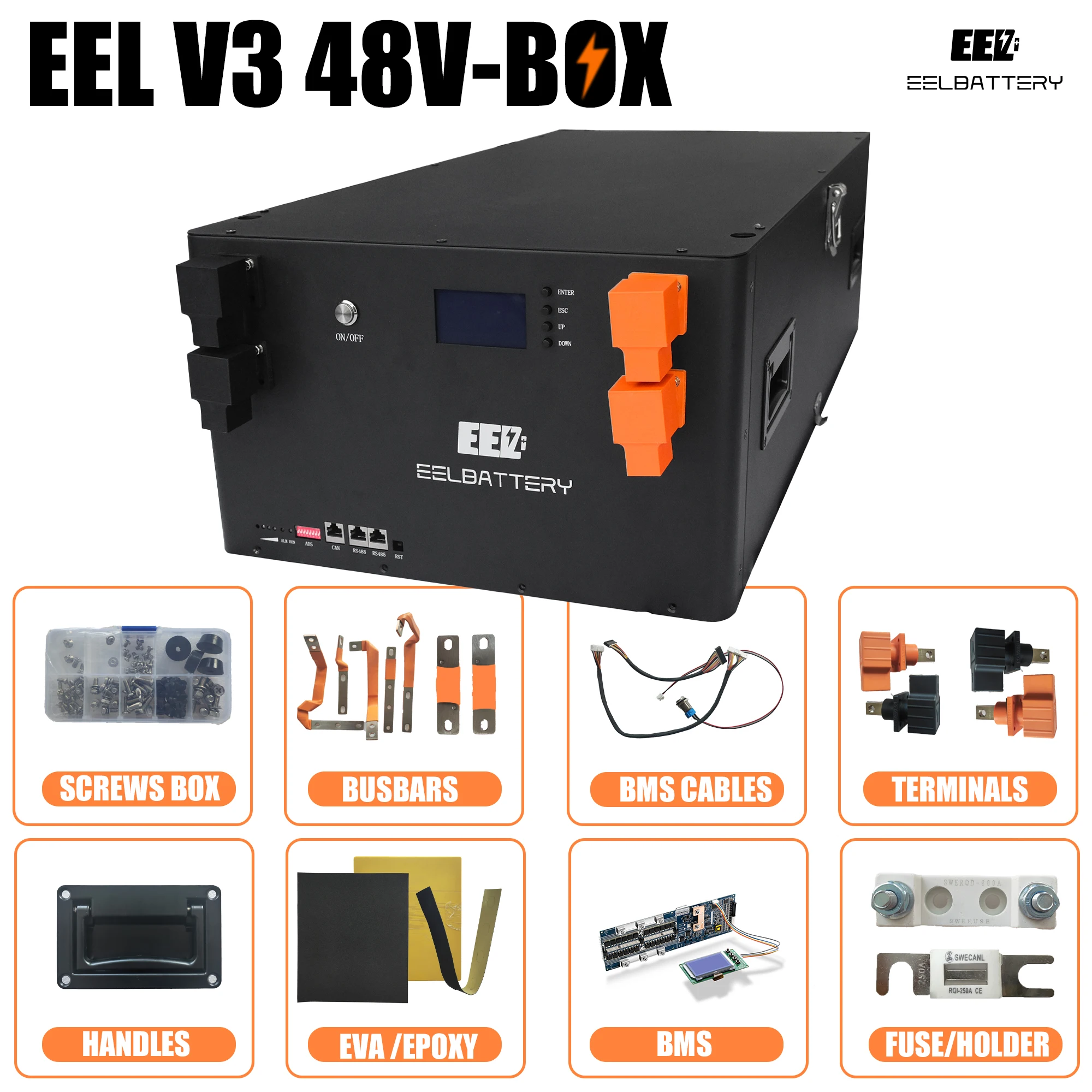 EEL V3 280 DIY Battery Case With 48V 16S Bluetooth BMS For Server Rack 15kwh 280Ah 320Ah Balance Lifepo4 Stackable  Battery Box