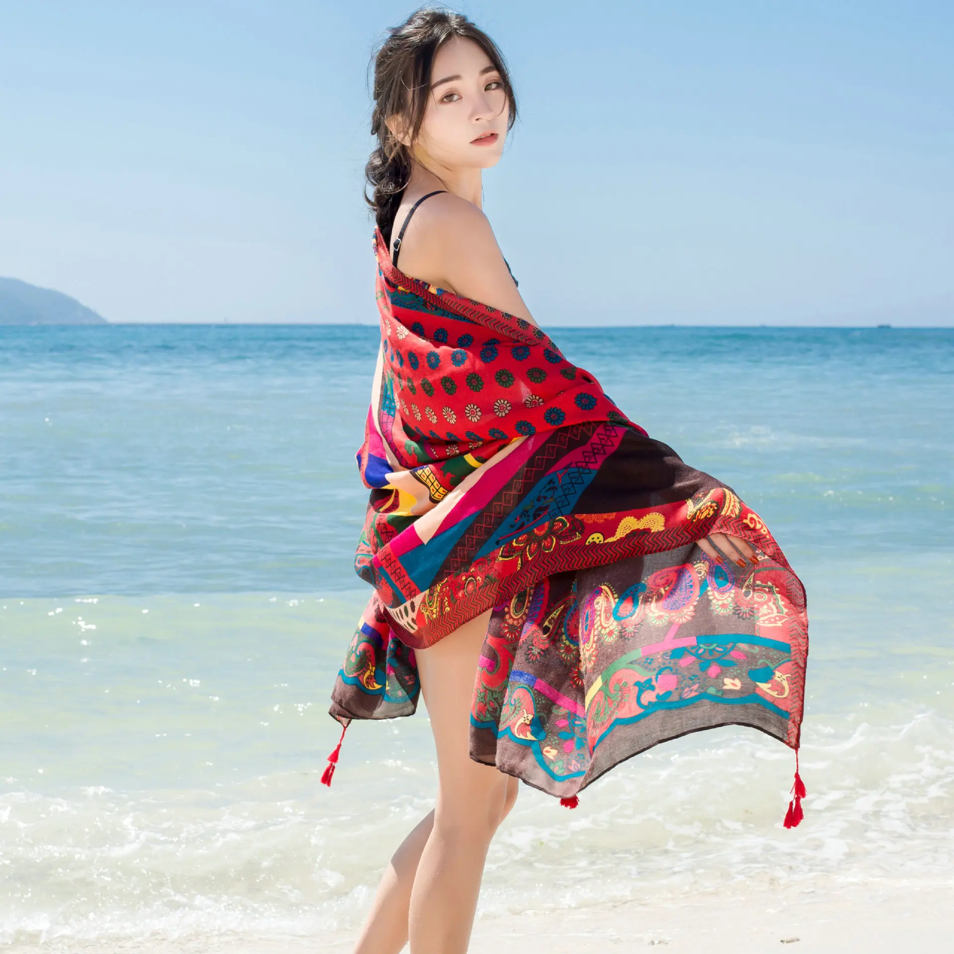 
fashion tassels shawl warm thick woman print muslim women crinkle winter scarf tibetan shawl 