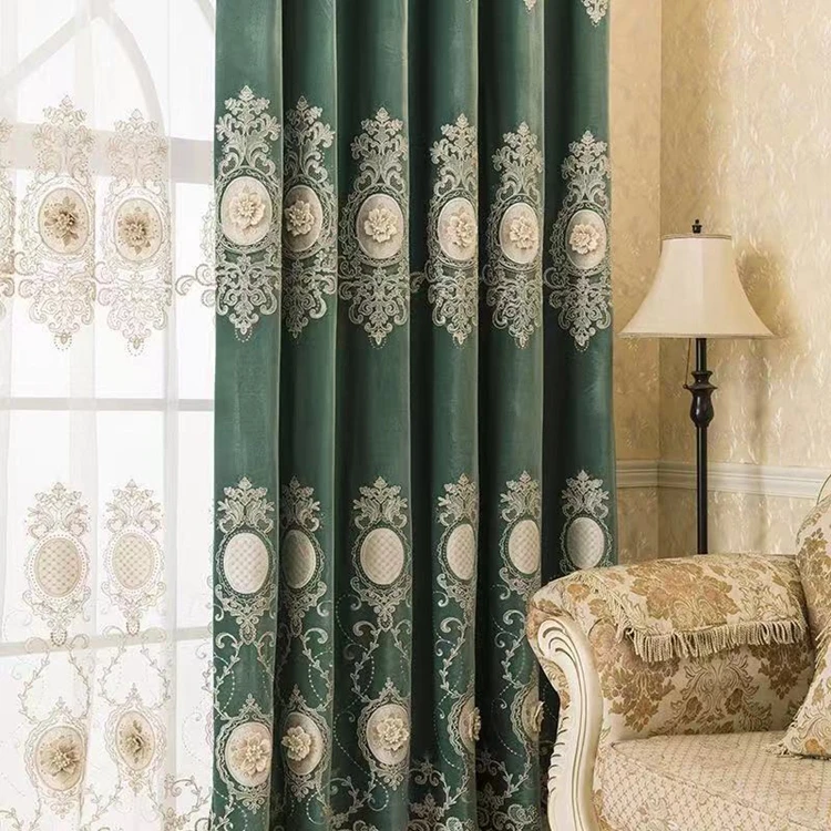 High-End Custom European Embroidery Blackout Velvet Curtains, Living Room Classic Luxury Villa Bedroom Windows Curtain/