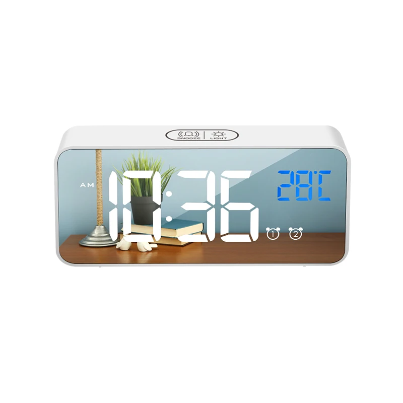 Hot Sell Mirror LED Alarm Clock Multi-function Digital Electronic Temperature Snooze Clock Table