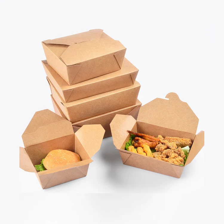 Food Grade Eco-Friendly Disposable Easy Takeaway Fast Food Cardboard Take Away Food Packaging Lunch Boxes For Restaurant Paper