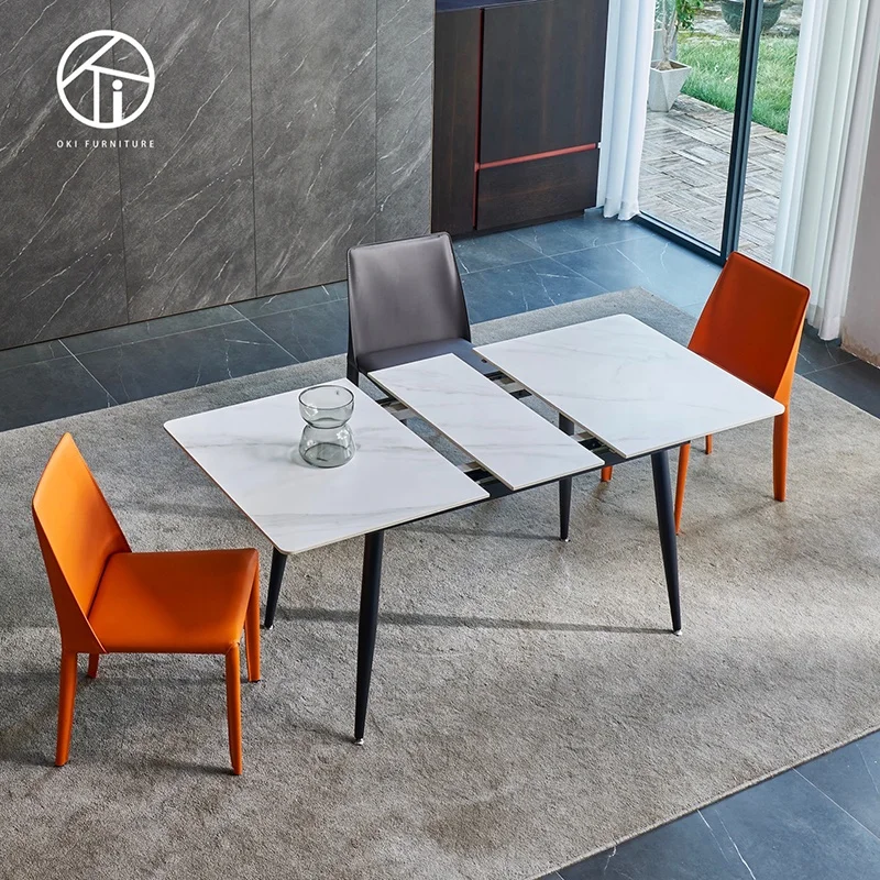 simple cheap Nordic Dinning Room Table Marble Design Rectangular Sintered Stone Folding Extendable Furniture table and chairs