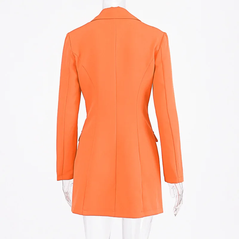 Solid long sleeve slim blazer dress autumn winter women fashion pure orange streetwear outfits windbreak coats for women 2021