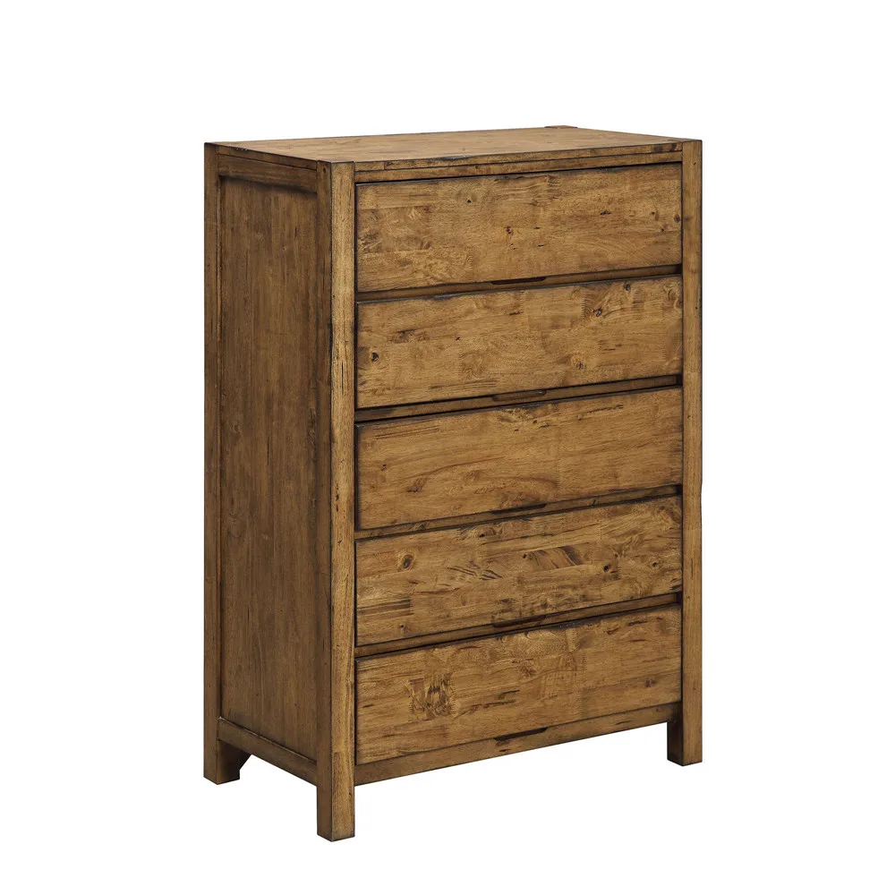 Rustic Brown 5 Drawer Chest Furniture Wooden Dresser for Living Room