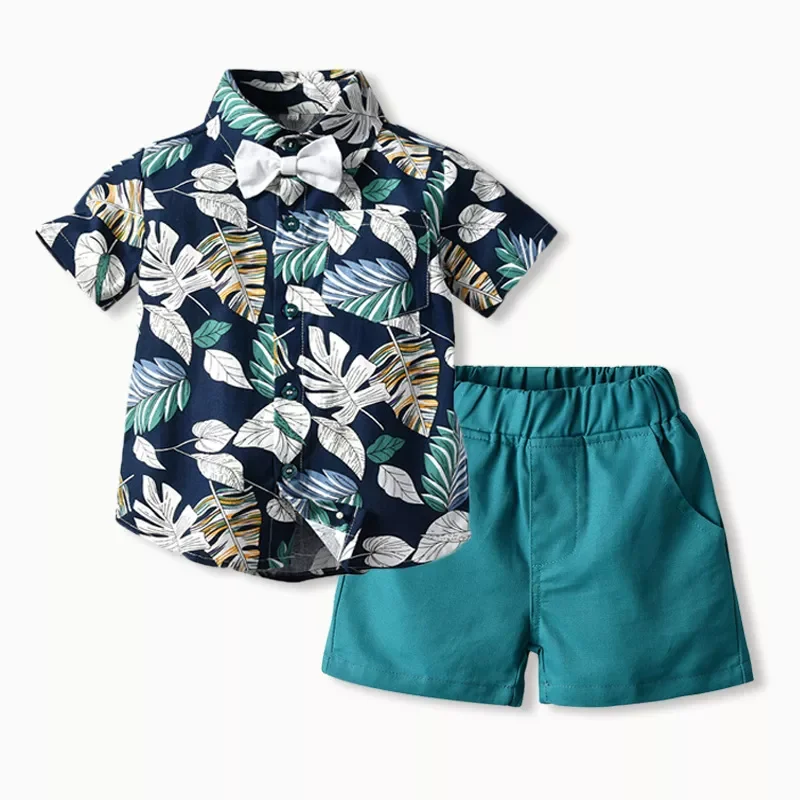 Summer Boys Clothing Set Gentleman Floral Shirts Shorts Casual Kids Clothing Clothes Wholesale