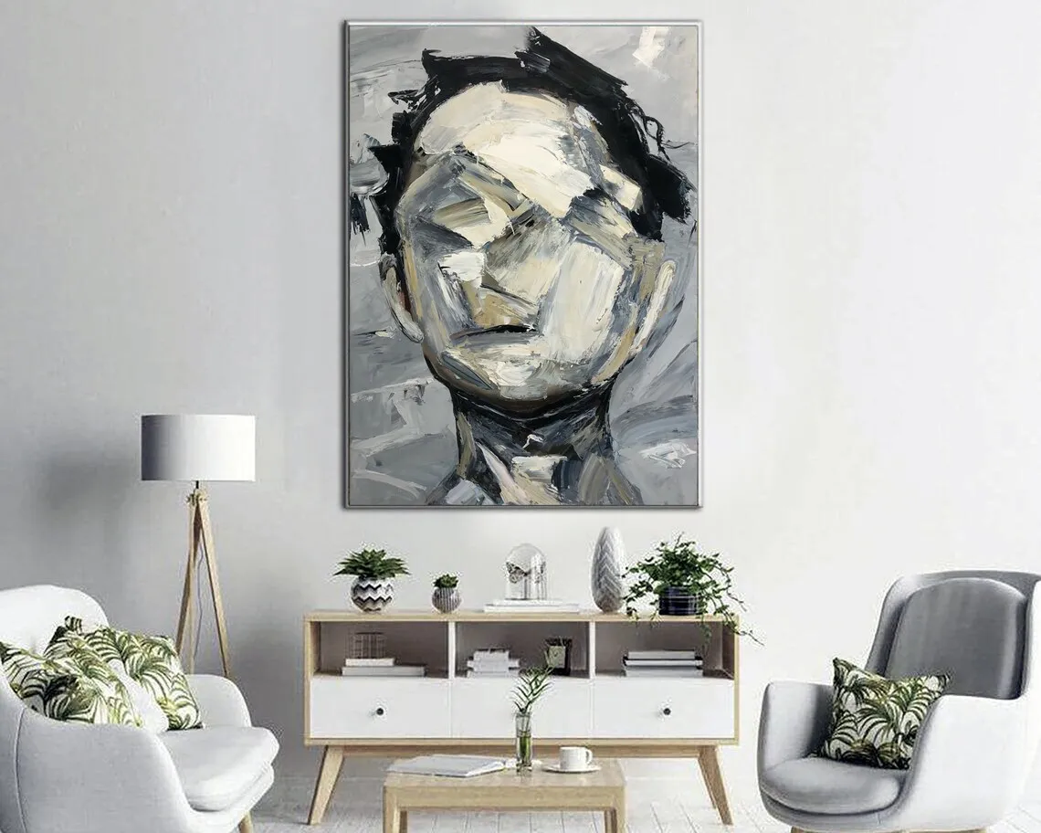 Knife Palette Artwork Modern Room Decor Moving House Gift Abstract Face Painting on Canvas Aestethic Painting Wall Art