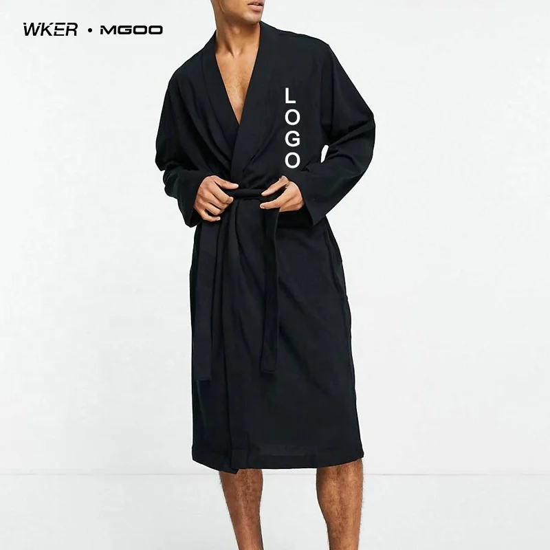 WKER индивидуальный вышитый логотип вертикальный принт галстук талия большой халат черный мужской
