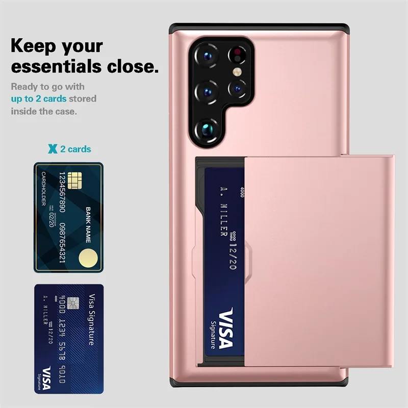 Multi-function TPU+PC phone case Slide cover with card wallet holder function for Samsung S 23 Ultra note 20 ultra note 10 S 10