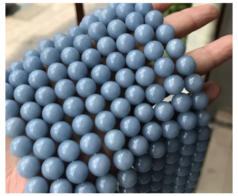 High Quality Natural Stone Jewelry Polish Loose Round Bead Blue Angelite