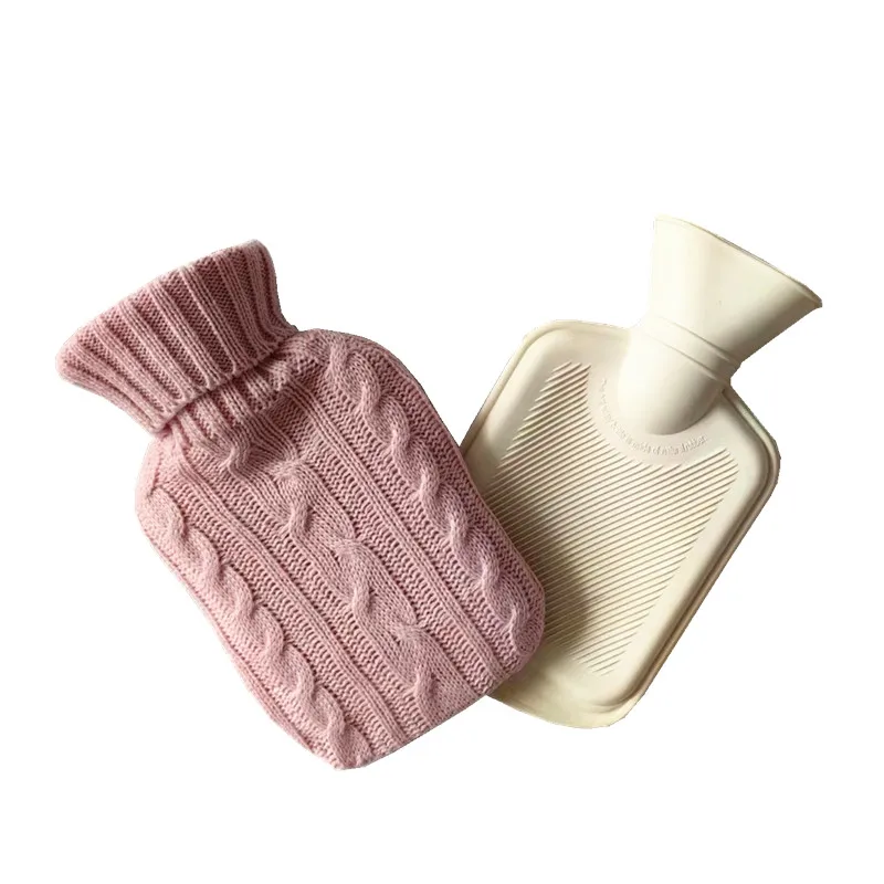 mini hot water bottle Natural Rubber 500ml  hot water bag with knitted cover for hands/feet/belly warmth