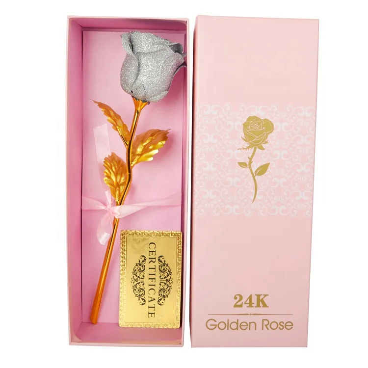 rose 24k gold foil trim dipped plated golden rose flower gift in box for christmas valentine