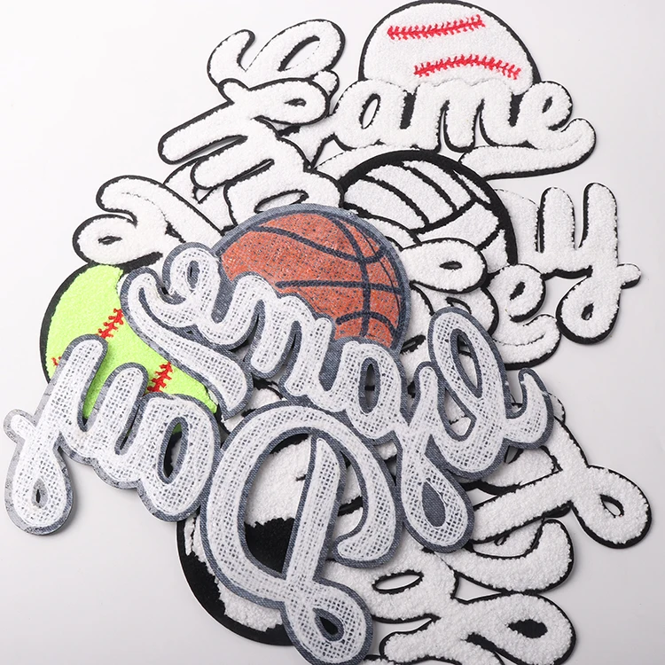 Large embroidered sports soccer teams patches big basketball tennis volleyball Chenille game day baseball patch for sweatshirt